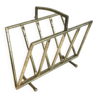 Brass faux-bamboo style magazine rack