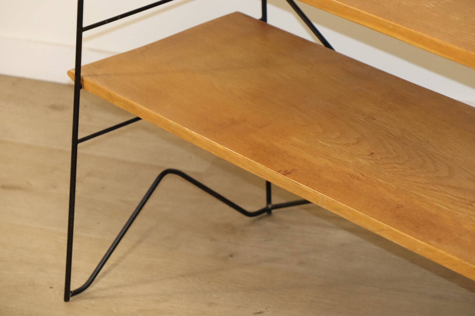Etagère vintage en métal et chêne, 1960