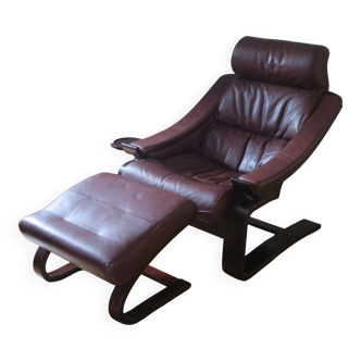 Royal Roche Bobois armchair and its leather footrest