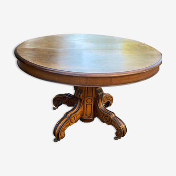 Table ancienne en chêne à pied central ovale