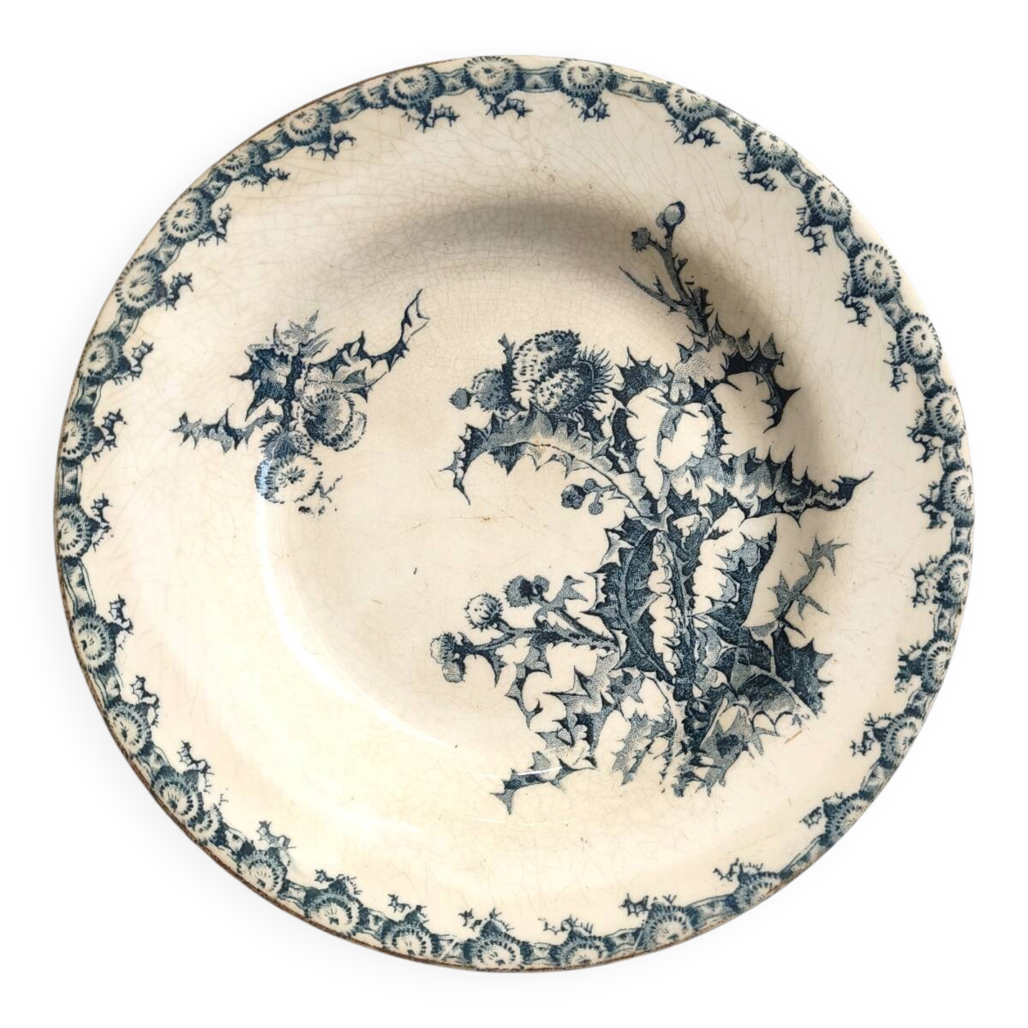 Vintage decorative plate, Gien Chardon bleu model, ironstone.