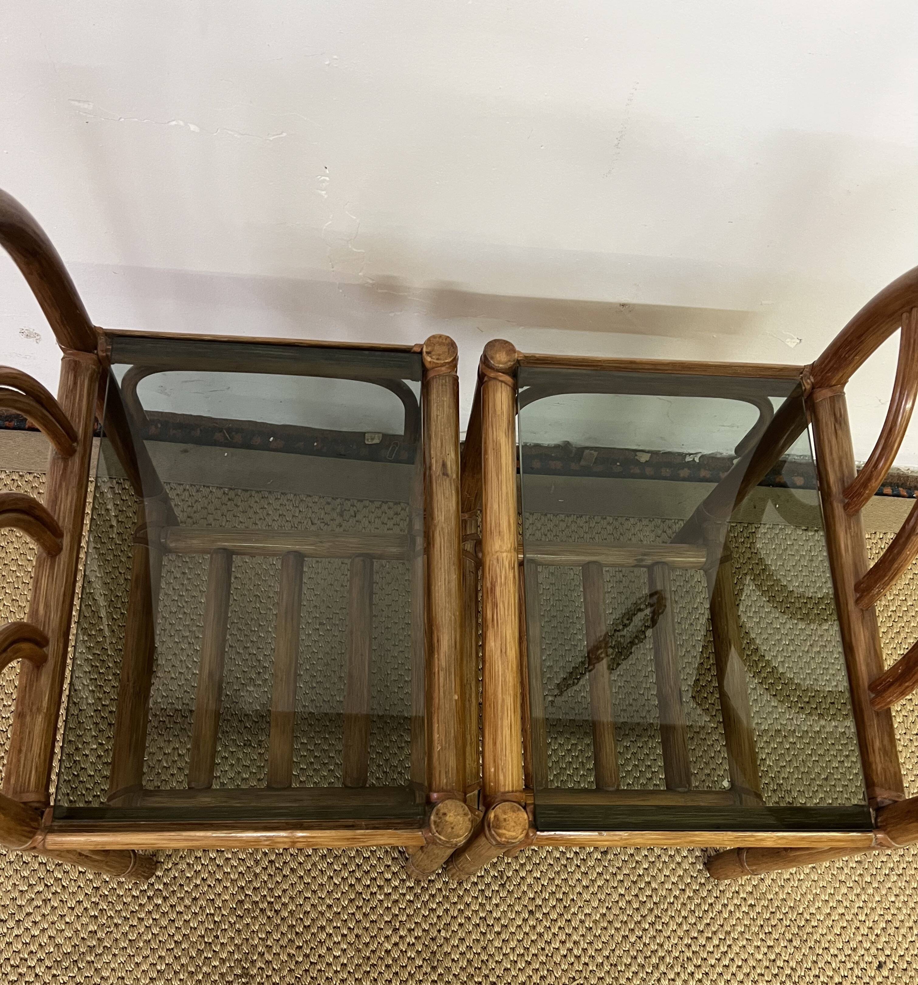 Pair of bamboo and rattan bedside tables