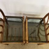 Pair of bamboo and rattan bedside tables