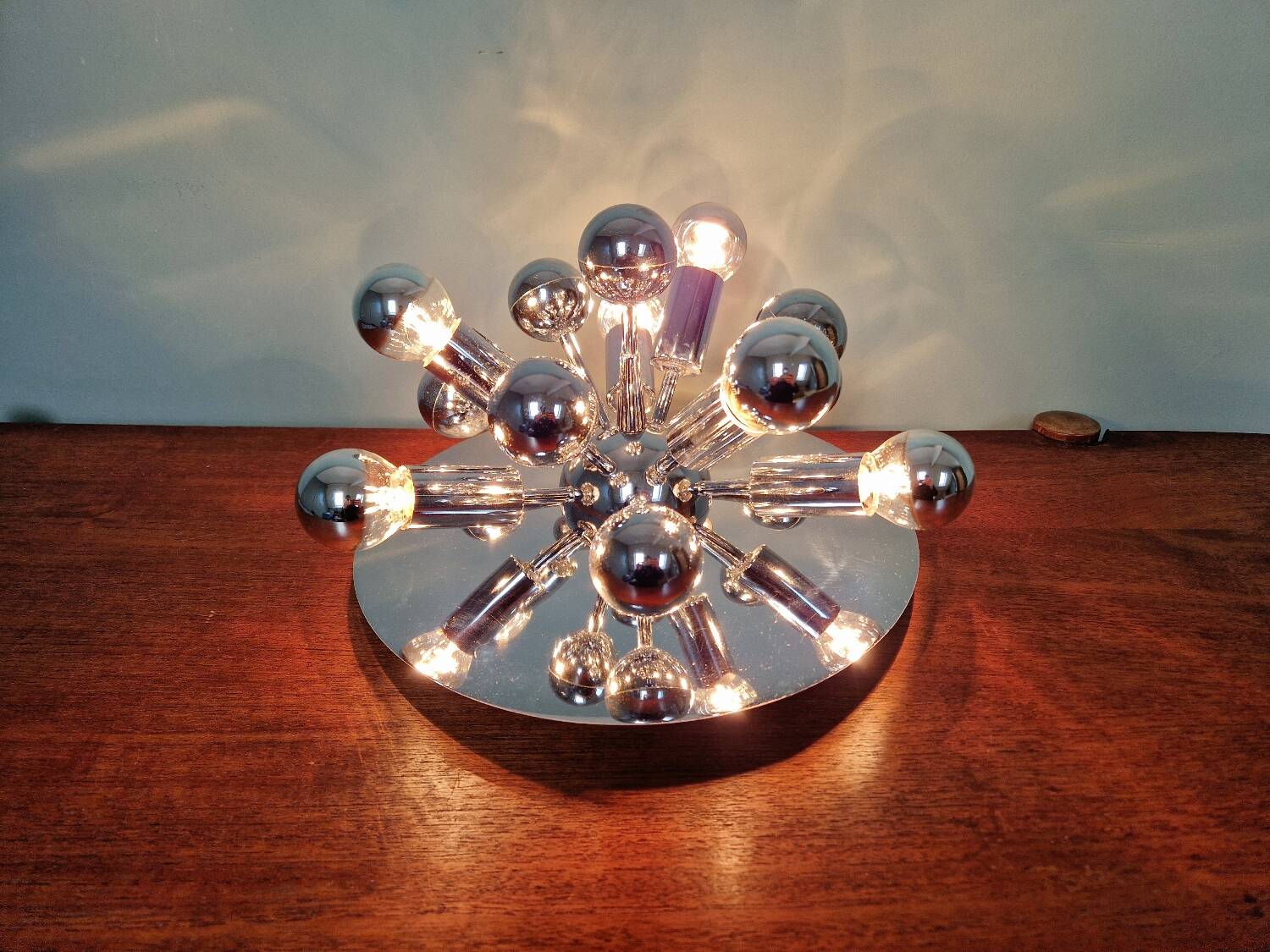 Sputnik ceiling light in chrome metal, Space Age style, 70s