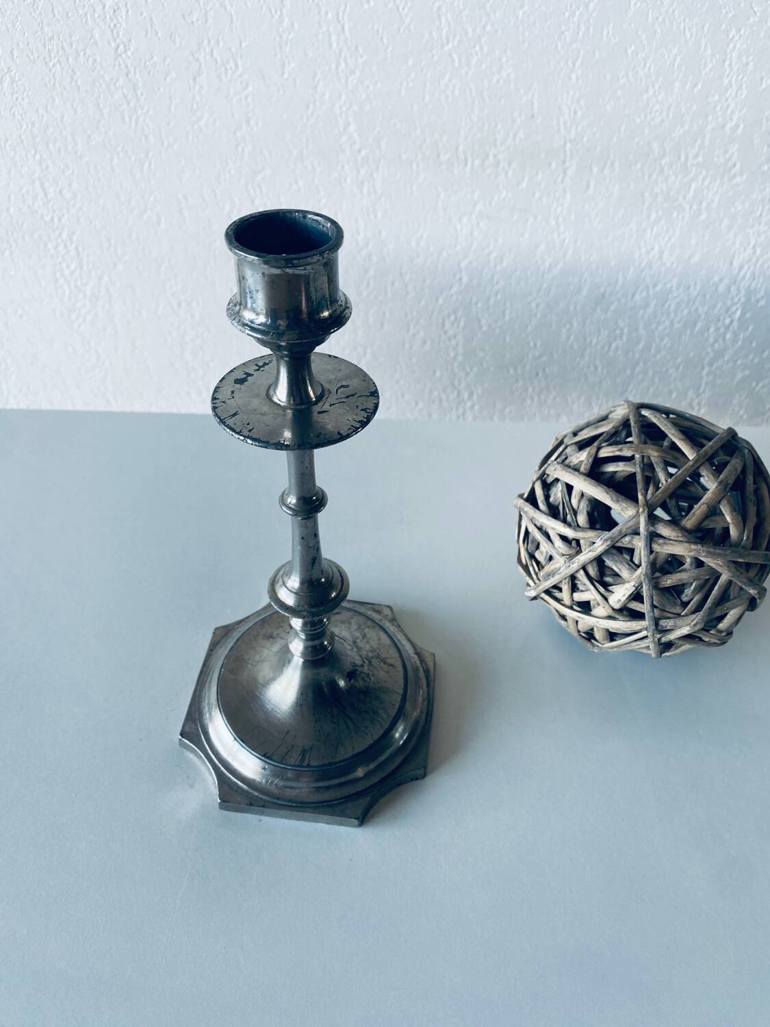 Silver metal candle holder