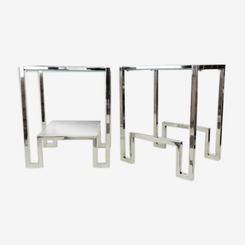 Chrome and glass bedside tables, 1970