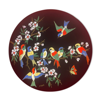 Superb dish n° 40 in emaux de longwy l'arbre aux oiseaux mp chevallier 37 cm