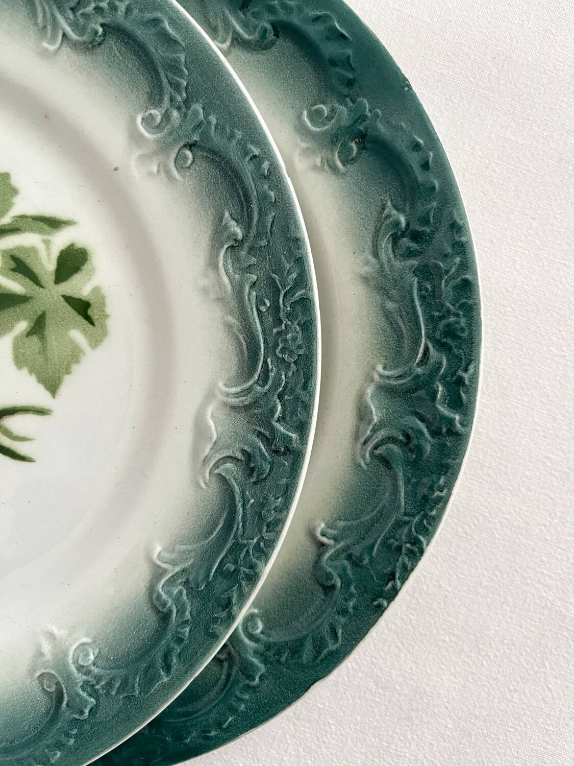 2 antique Pexonne earthenware dessert plates with grapes