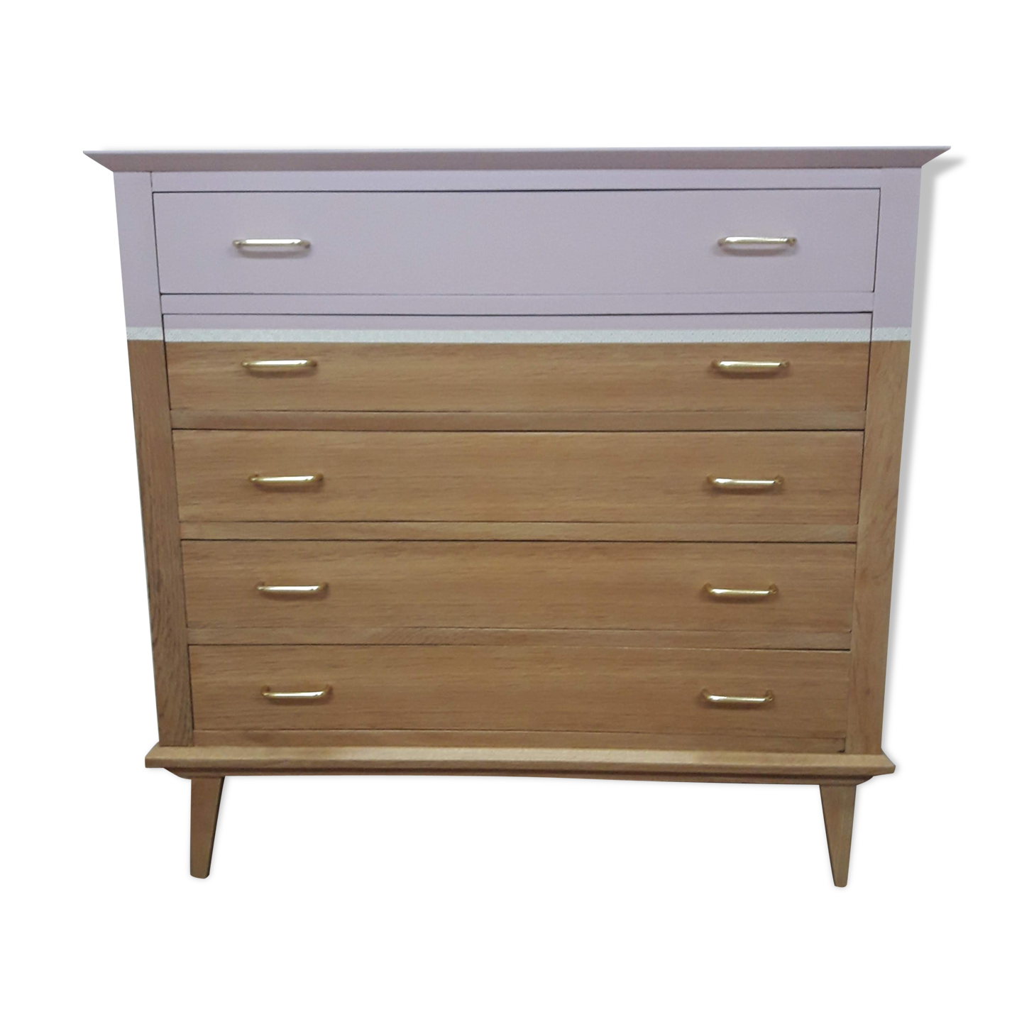 Commode vintage rénovée rose dorée