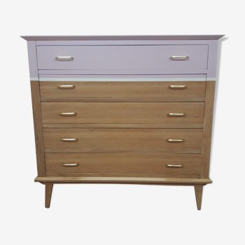 Commode vintage rénovée rose dorée