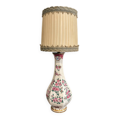 Ancien Lampe Porcelaine Craquelée Satsuma Japon Balustre Meiji Fleurs