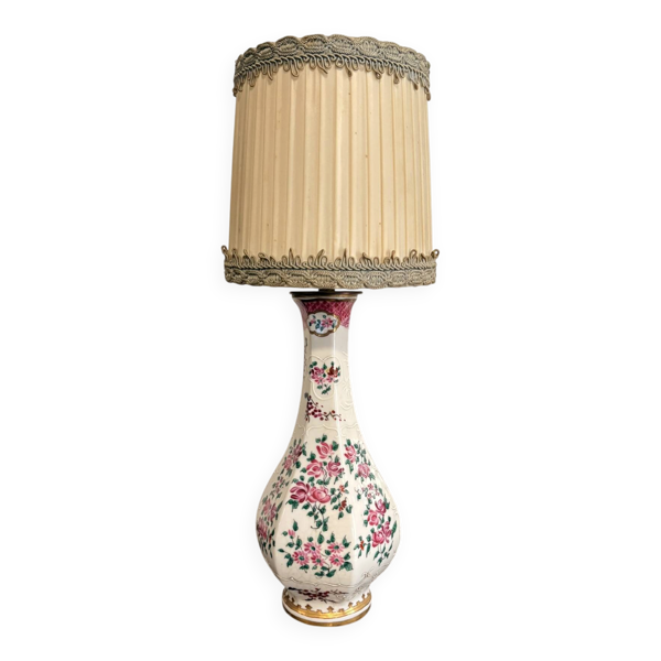 Ancien Lampe Porcelaine Craquelée Satsuma Japon Balustre Meiji Fleurs