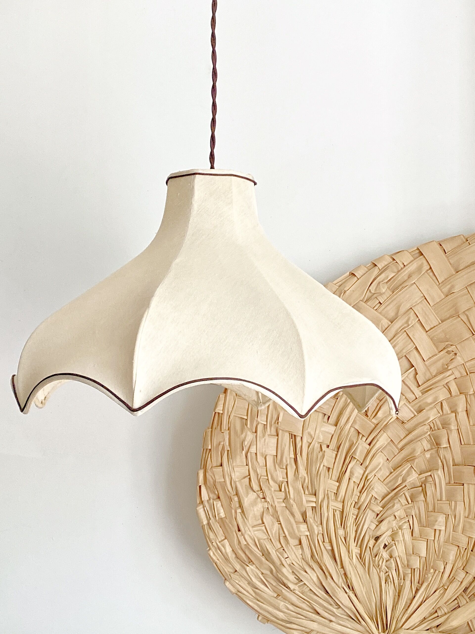 Hanging lamp in beige and brown fabric