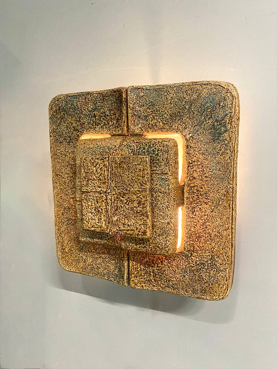 Rare large vintage brutalist ceramic wall light 1970