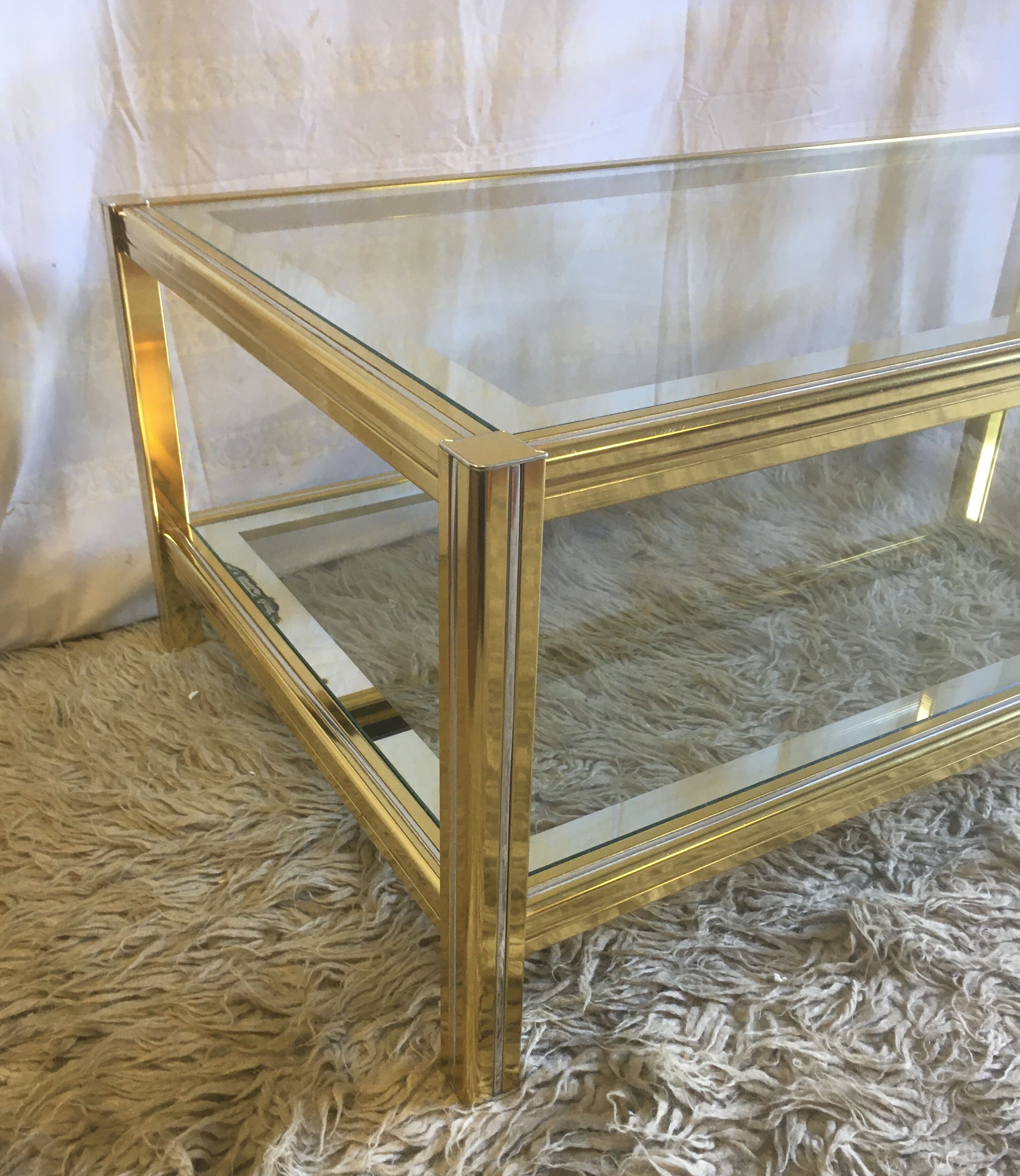 Gold and chrome metal coffee table - 70s