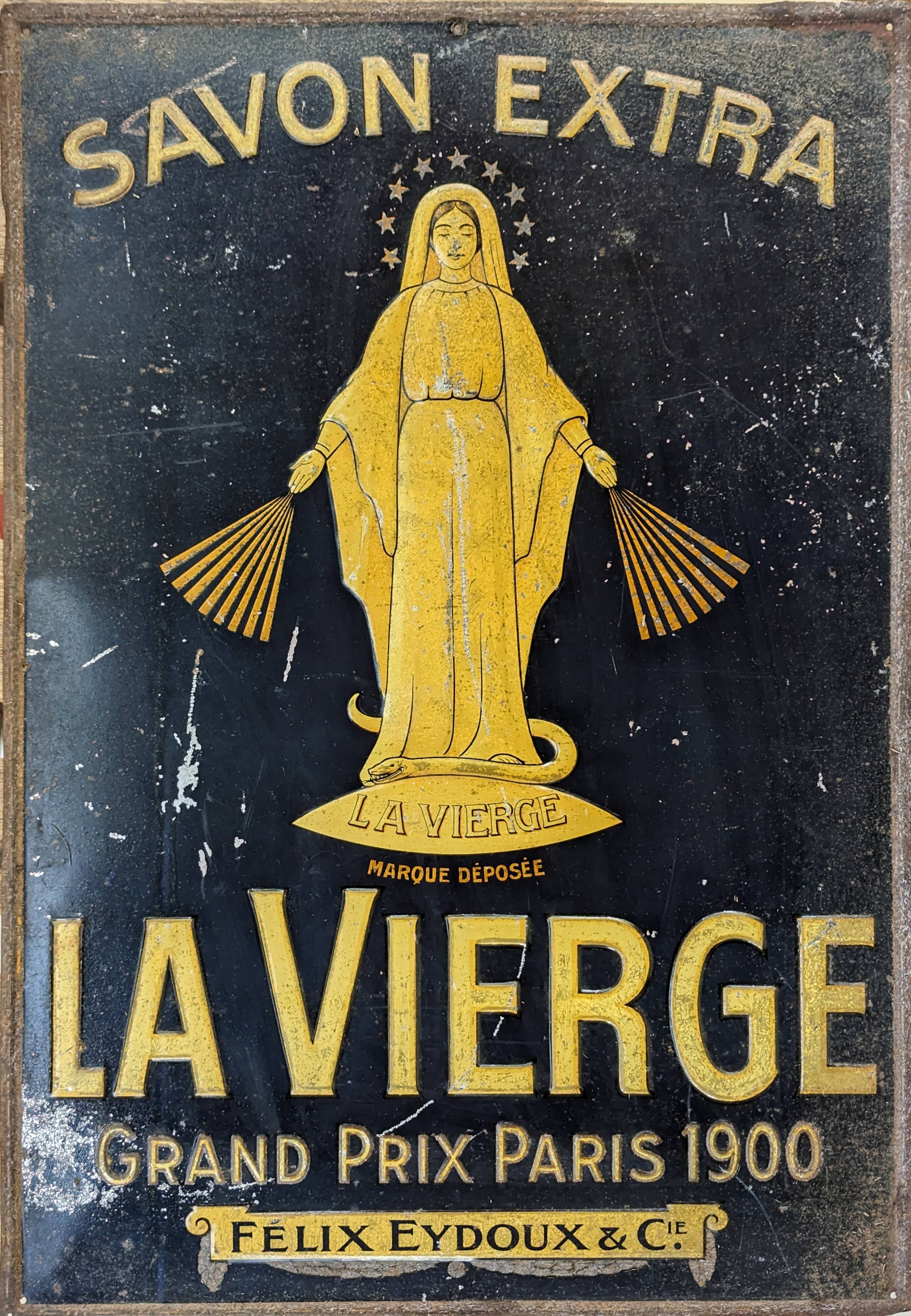Plaque emmaillée La Vierge Savon Extra Compagnie : Felix Eydoux