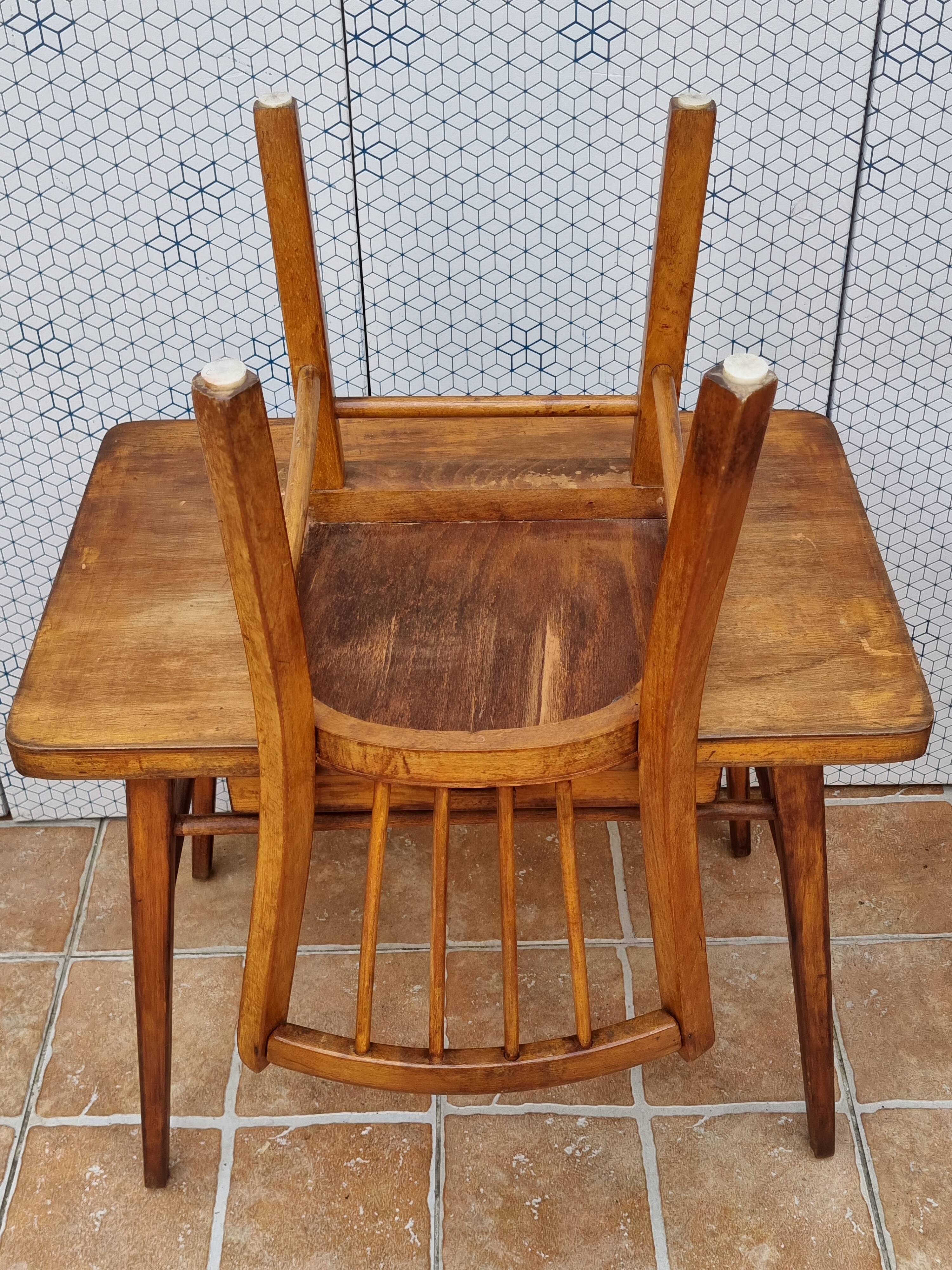 Vintage wooden school desk and chair set, Baumann, 1950s-60s