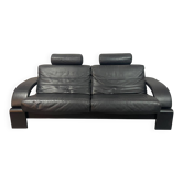 Black Leather Ake Fribytter “Kroken” Two-Seater Sofa for Nelo Möbel. Sweden