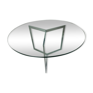 Table ronde dalle de verre piètement