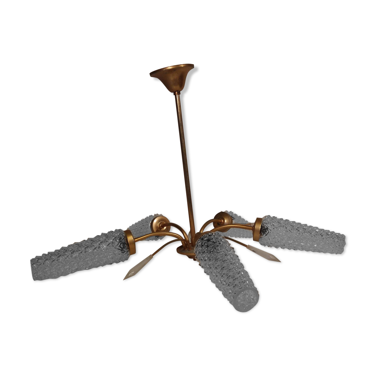 Vintage chandelier 5 brass and vere fires