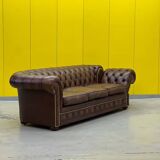 Original English Chesterfield 3-Seater Sofa – Handcrafted Brown Leather
