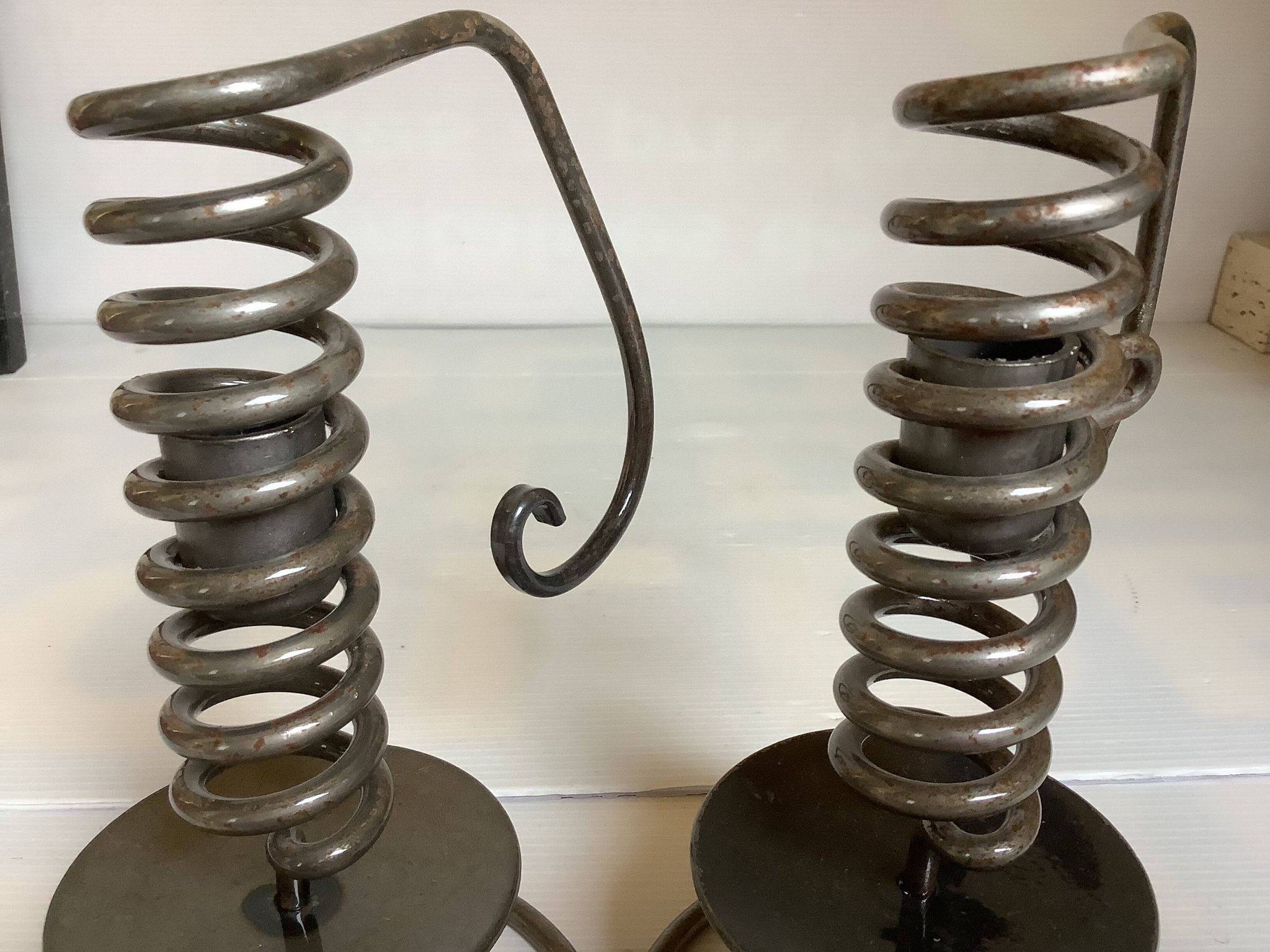 Pair of Bouillot-style spiral spring candlesticks