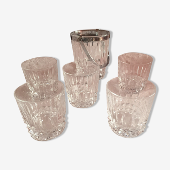 Lot of 5 glasses of whisky and vintage ice bucket