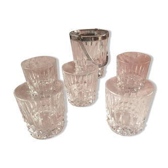 Lot of 5 glasses of whisky and vintage ice bucket