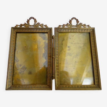 Double diptych photo frame in gilded bronze and brass, Louis XVI style - 19th century