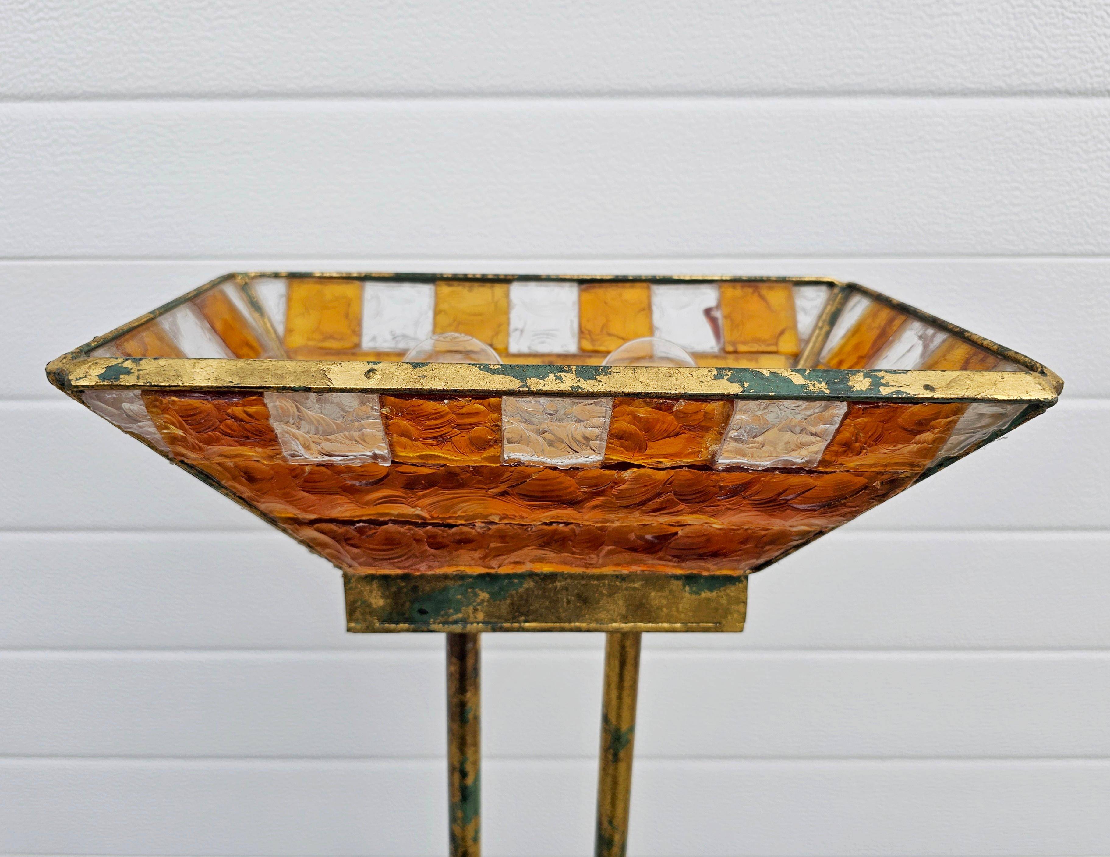 Brutalist Longobard floor lamp in hammered glass and gilded iron