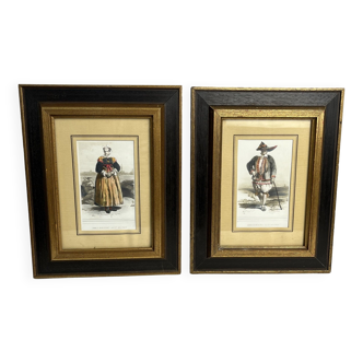 Engravings couple of Bretons Batz late nineteenth century