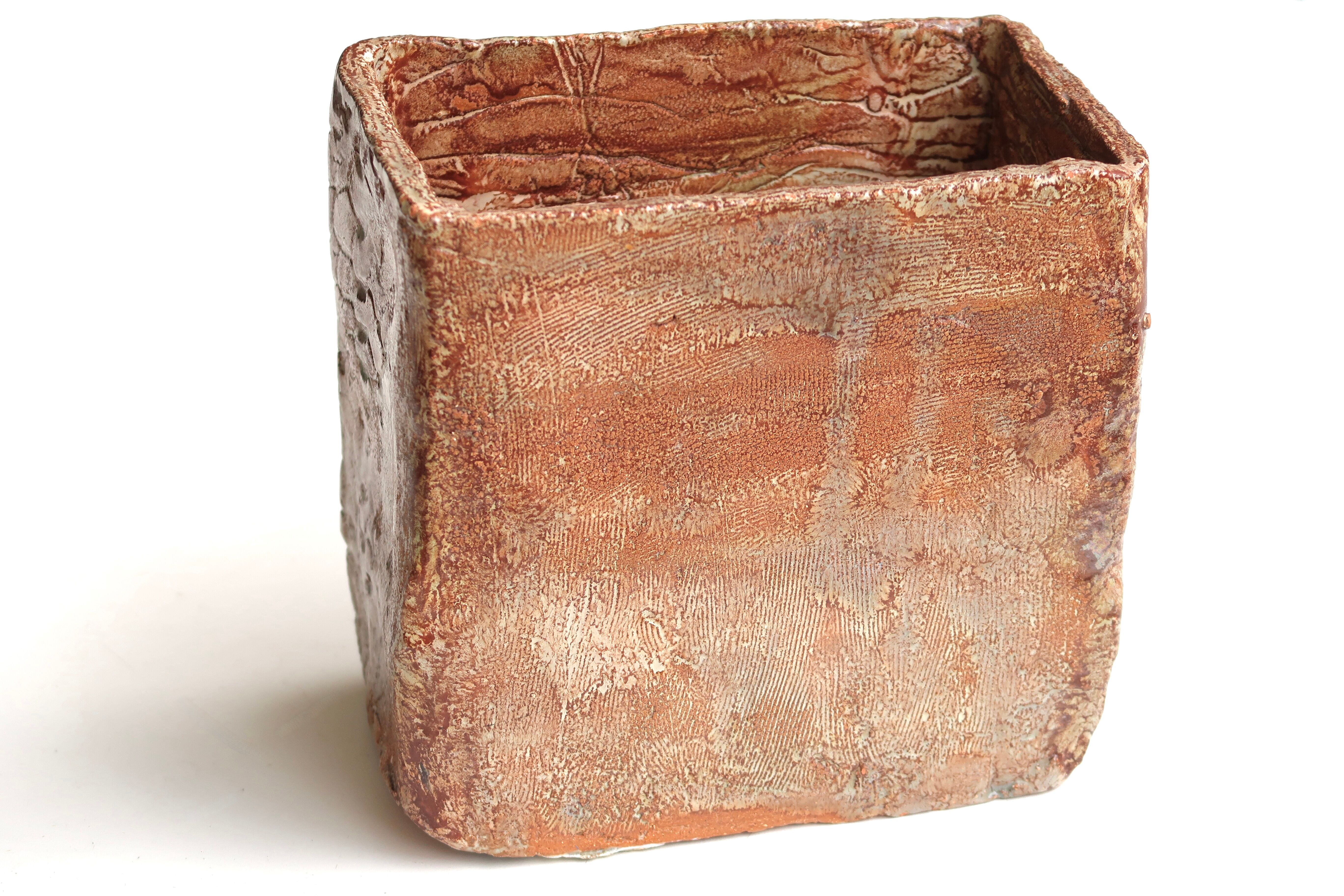 Rectangular ceramic vase, abstract decoration in relief, 70s