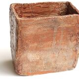 Rectangular ceramic vase, abstract decoration in relief, 70s