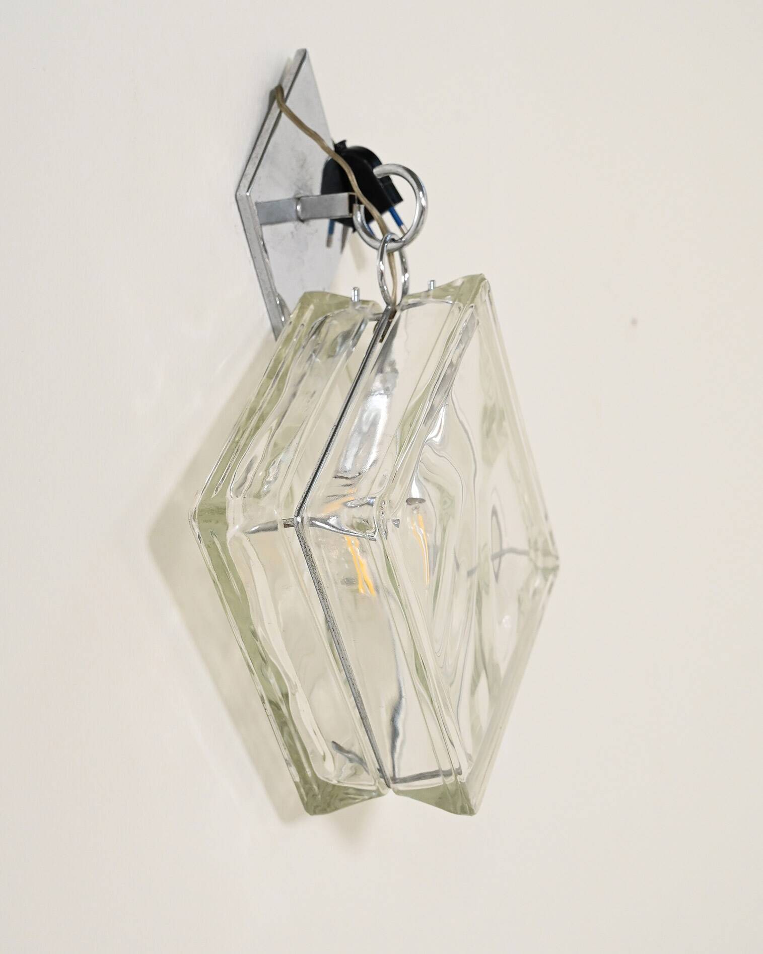 European pressed glass and metal wall light, 1970s
