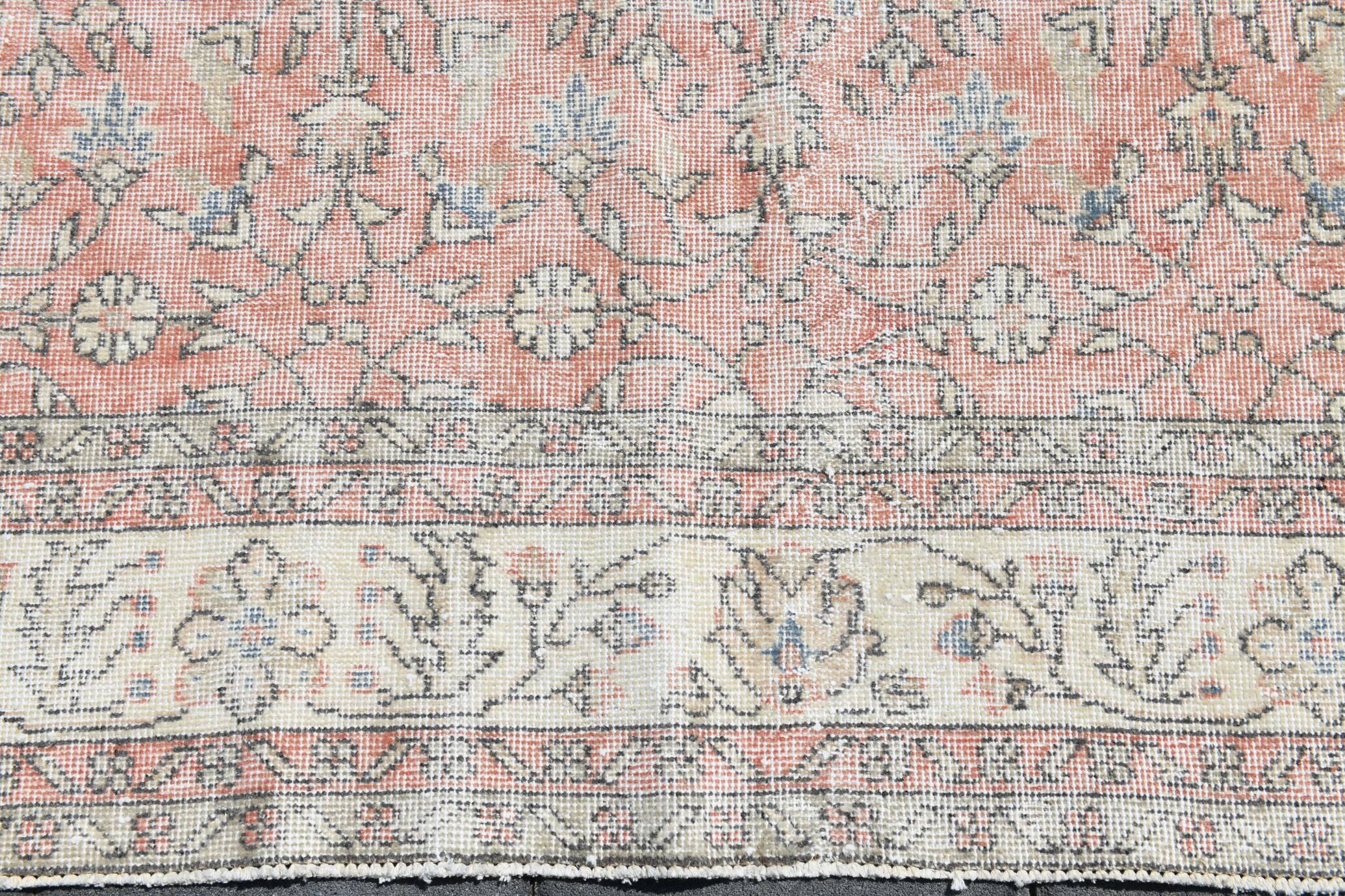 Soft Pink Oversize Vintage Turkish Floral Carpet Rug, 219x313 Cm