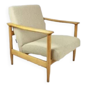 Fauteuil bouclette beige , 1970s ( gfm-142)