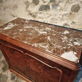 Buffet art déco français en noyer et acajou avec plateau en marbre, fin des années 1920