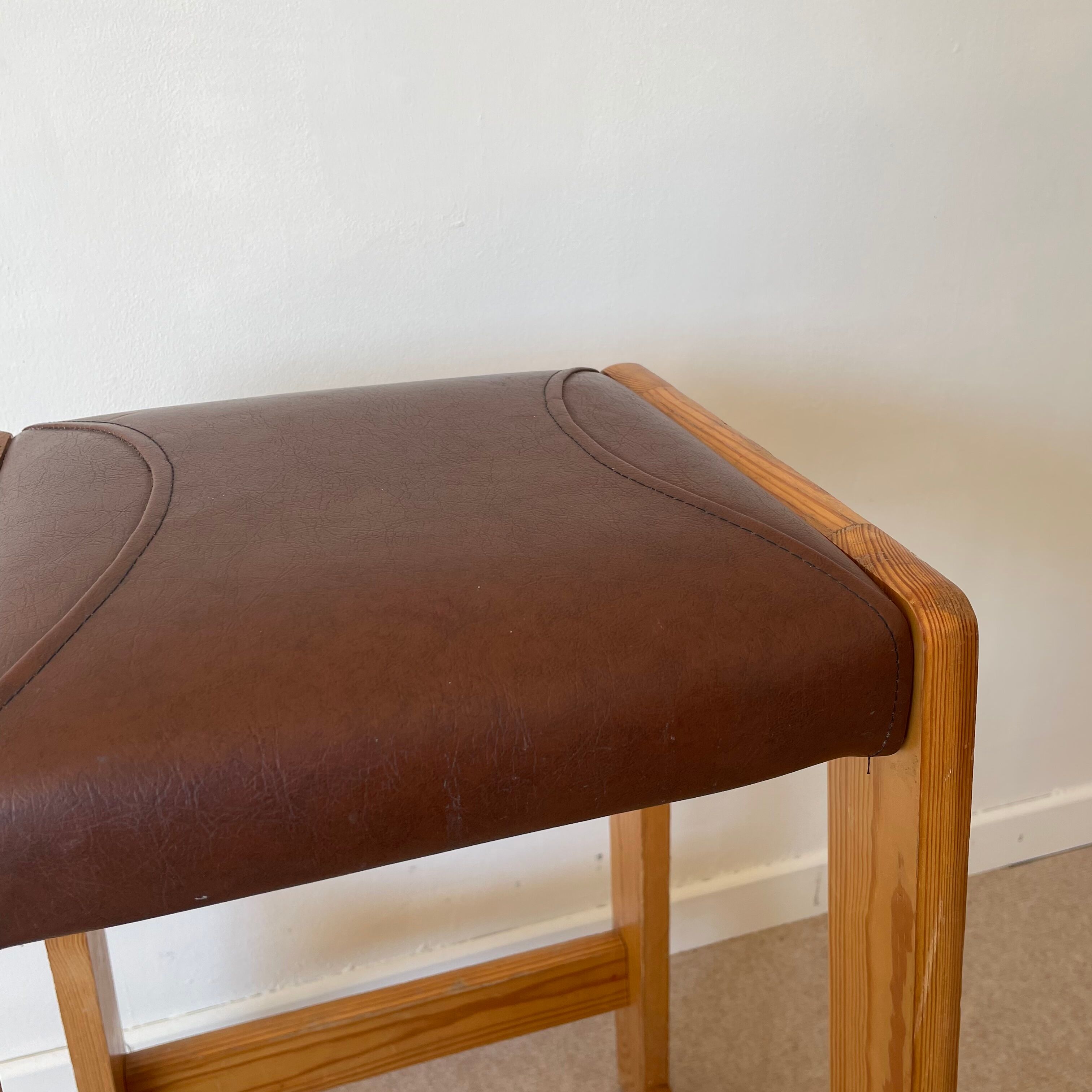 Pine and leather stool Eastern Europe