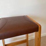 Pine and leather stool Eastern Europe