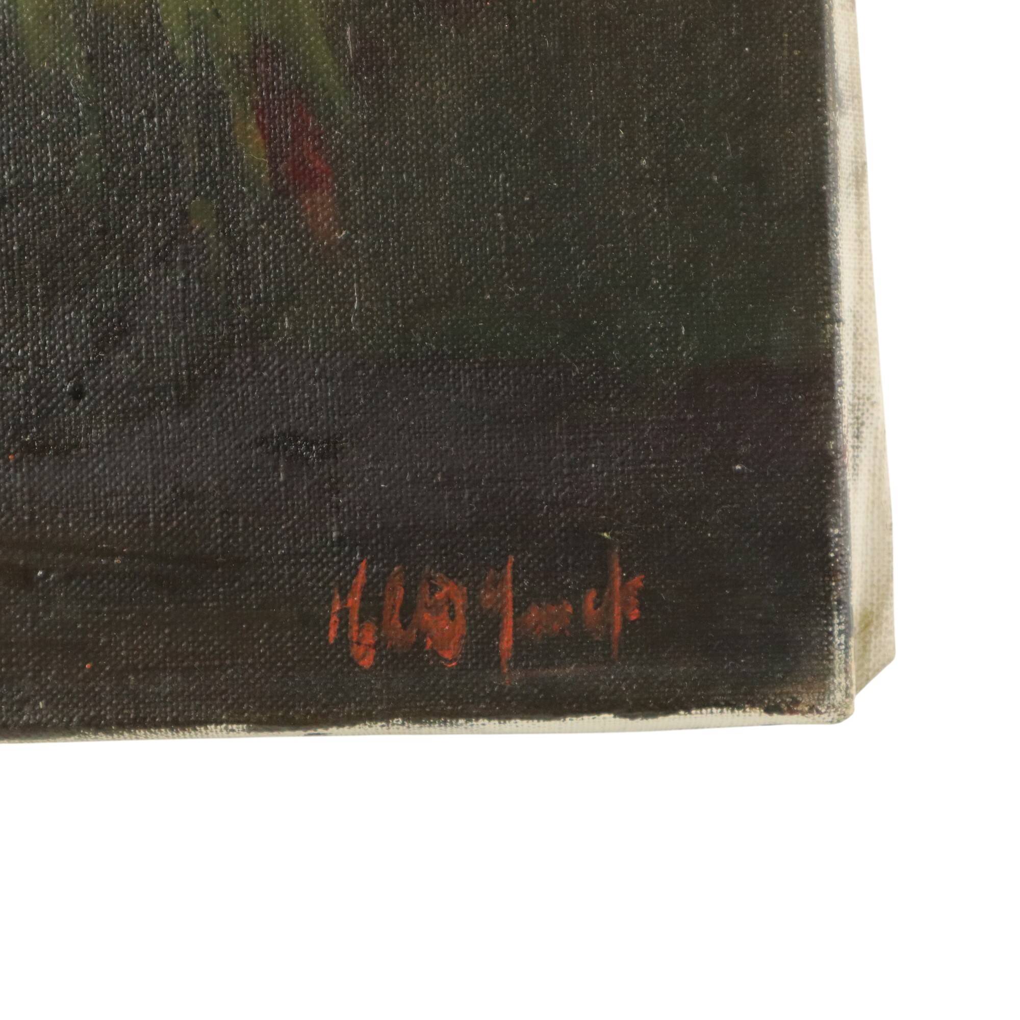 Flowers Still Life Painting Oil on Canvas Amateur Signed