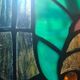 Antique lamp, patinated bronze, art nouveau, stained glass lampshade