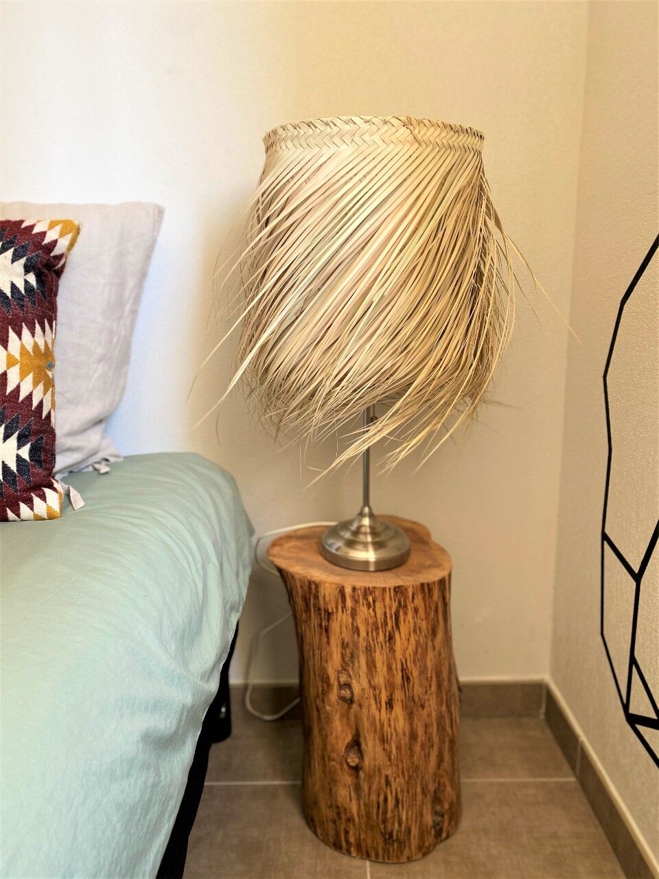 Palm leaf lampshade and iron frame