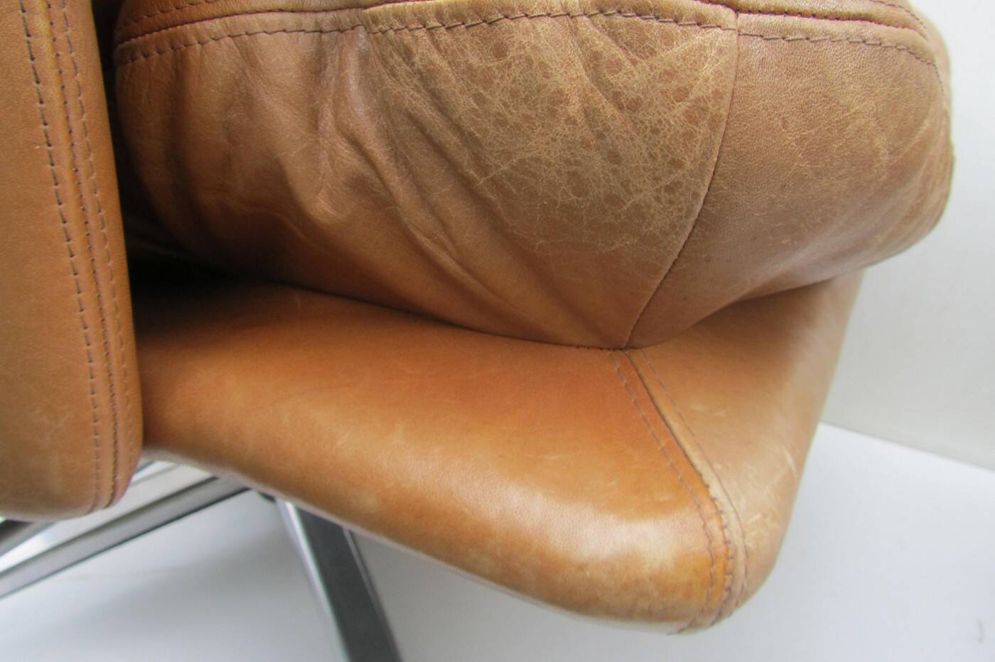 Mid-century vintage high back leather Swivel Armchair with Ottoman, 1970s