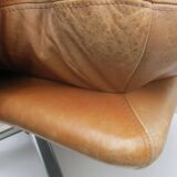 Mid-century vintage high back leather Swivel Armchair with Ottoman, 1970s