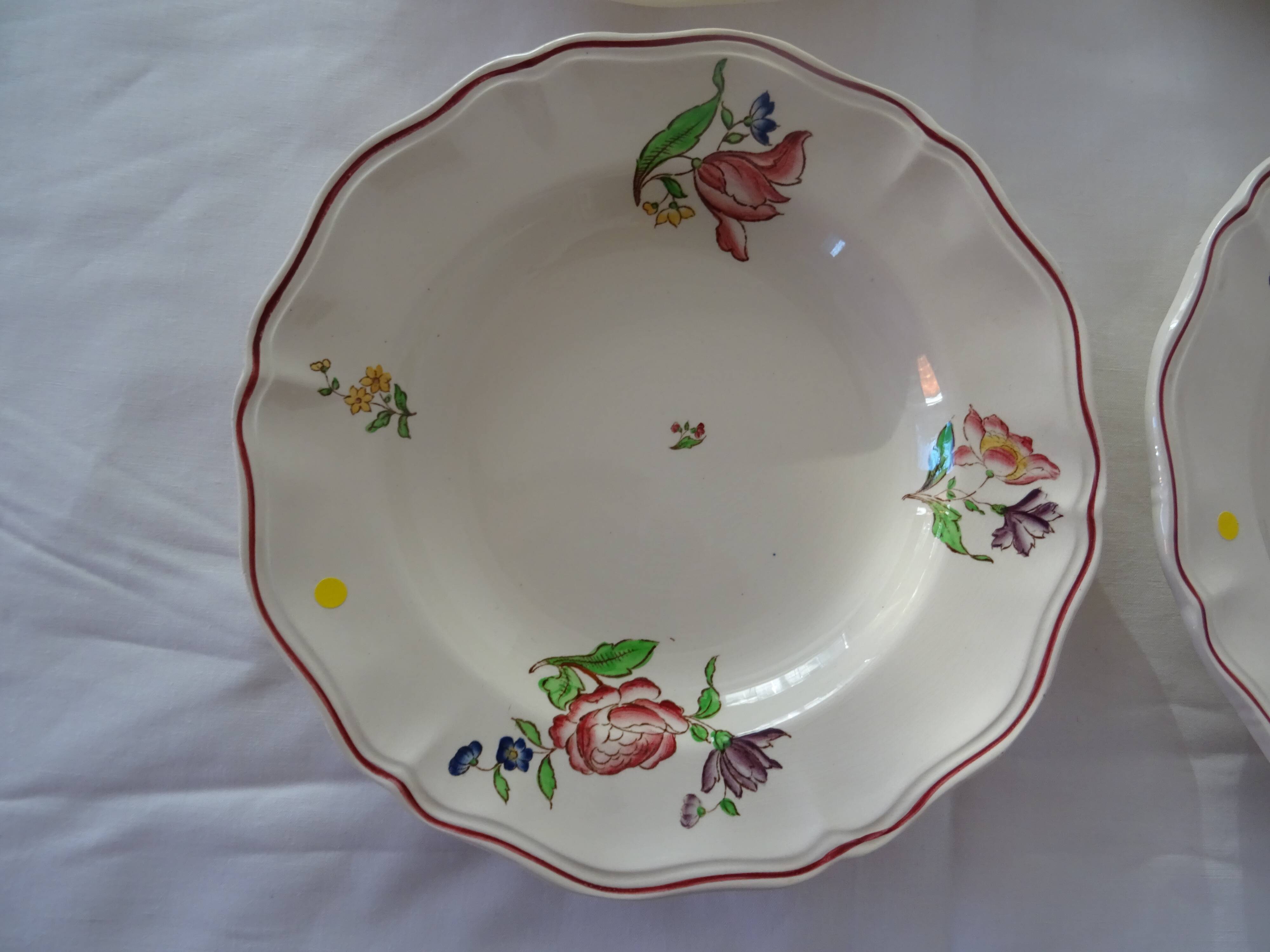 4 plates sarreguemines, hollow faience flowers strasbourg