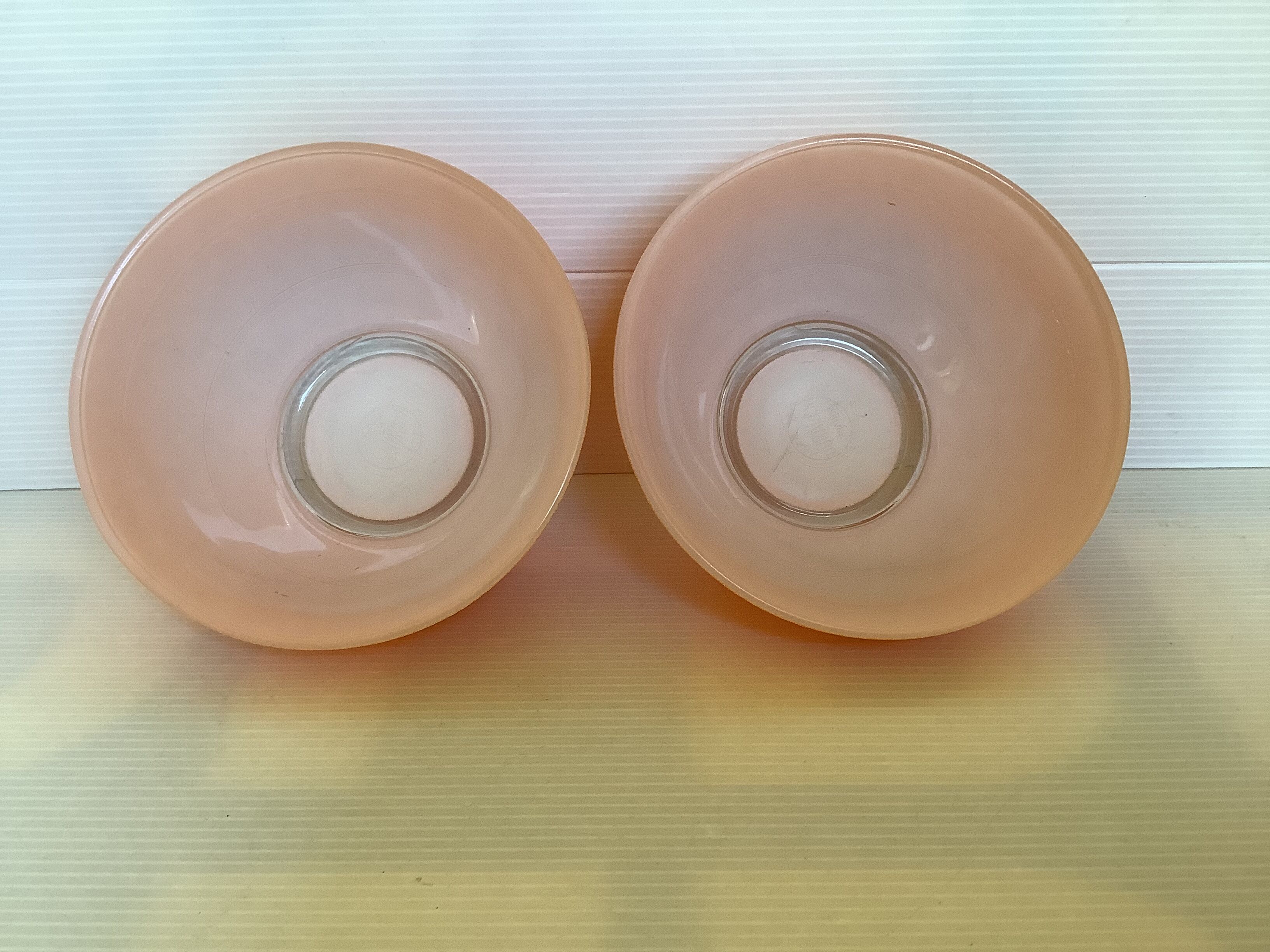 Five old orange duralex bowls