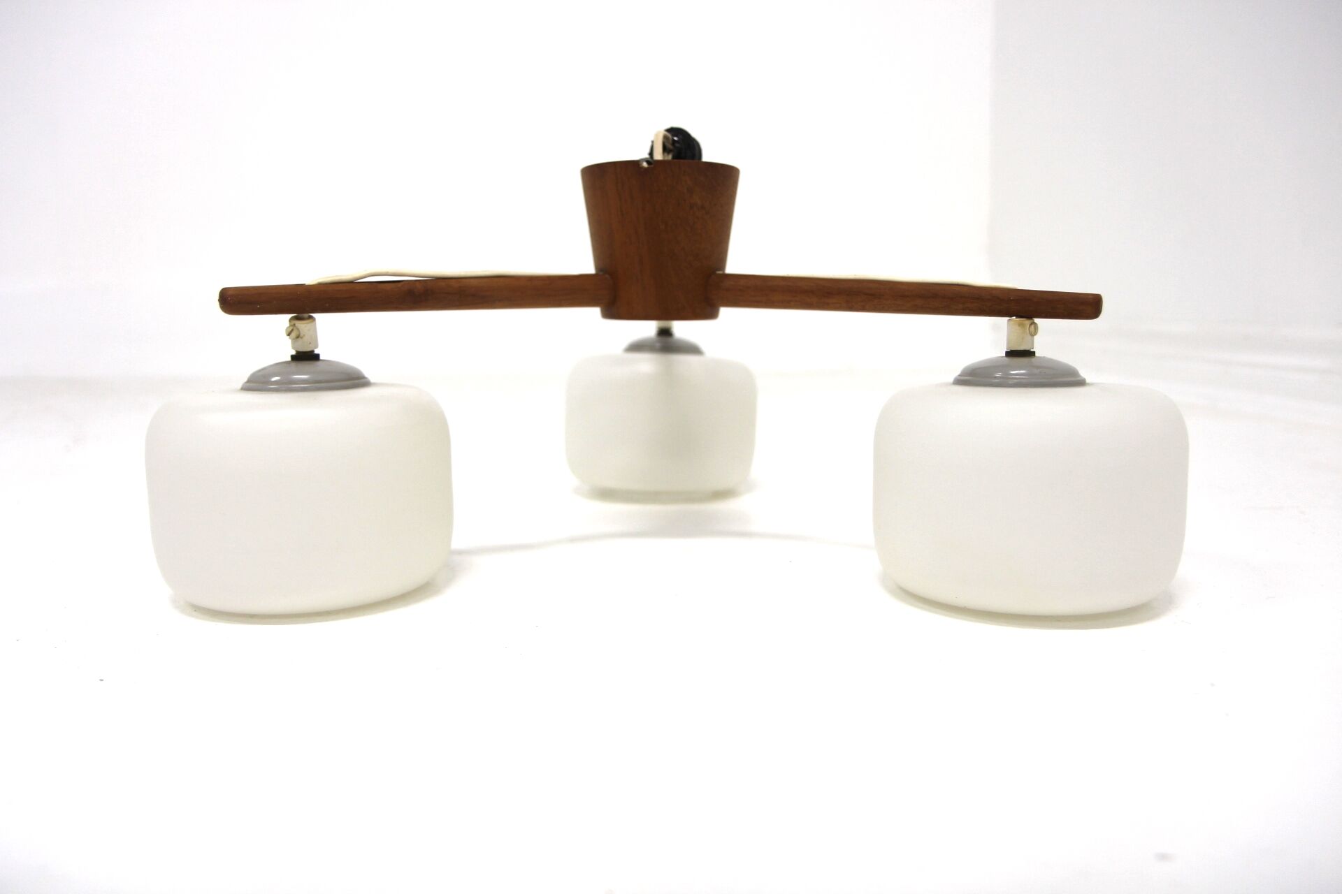 Scandinavian pendant lamp in teak and glass, Sweden, 1950