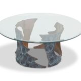 Table basse Willy Ceysens en bronze massif et verre 1970