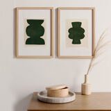 Duo of paintings on paper - pow and mood - dark green - signed eawy