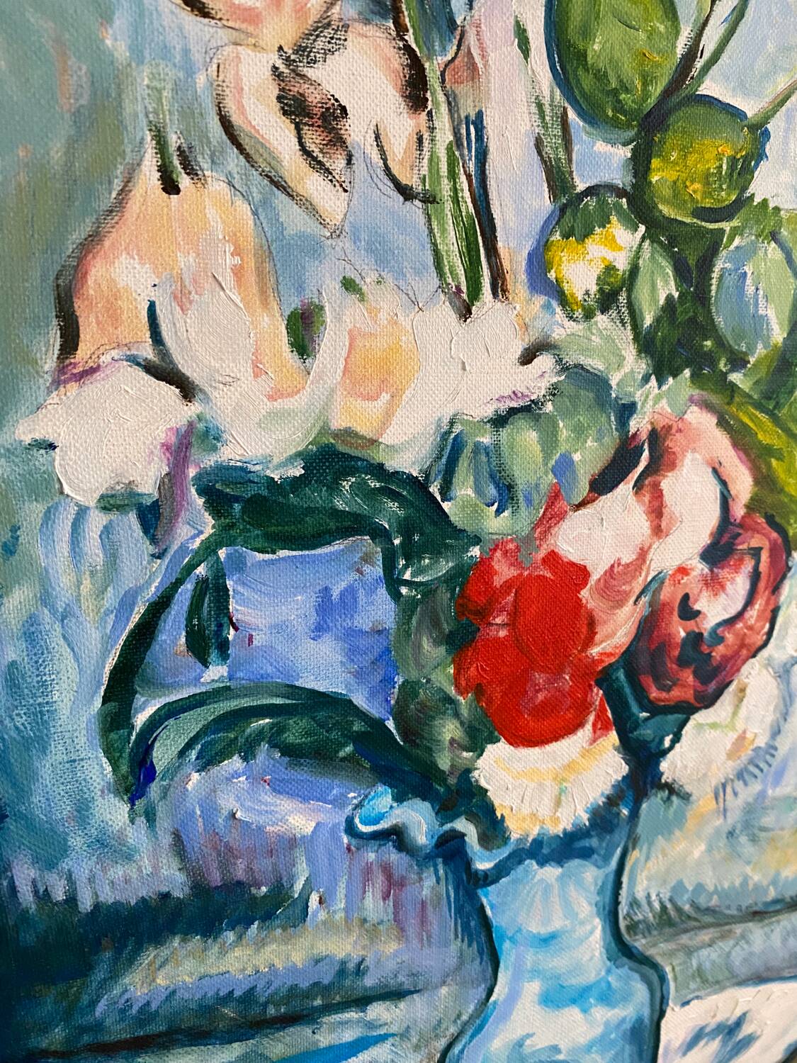 Still life with apples and flowers